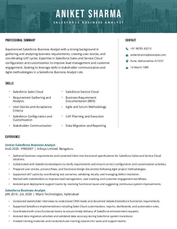 Salesforce Business Analyst Resume format in Word - Free Download
