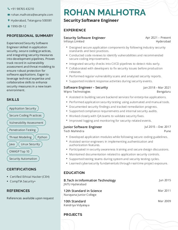 Security Software Engineer Resume format in Word - Free Download