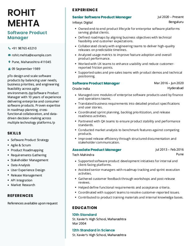 Software Product Manager Resume format in Word | Free Download