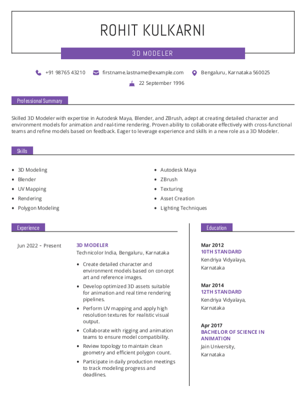3D Modeler Resume format in Word - Free Download