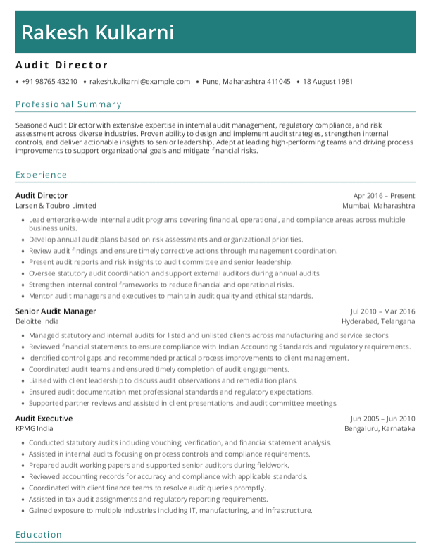 Audit Director Resume format in Word - Free Download