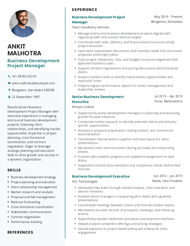 Business Development Project Manager Resume format in Word - Free Download