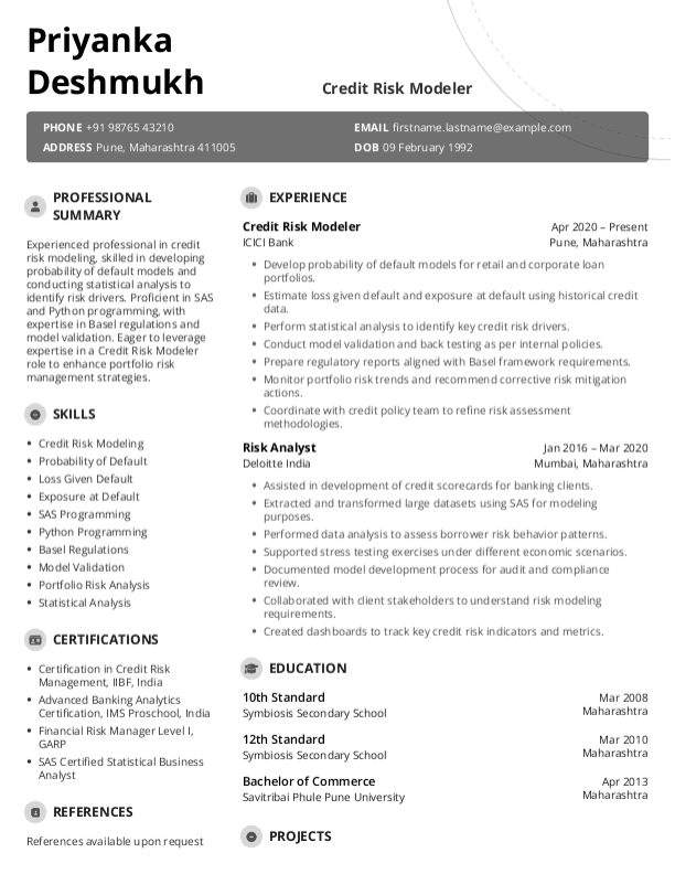 Credit Risk Modeler Resume format in Word - Free Download