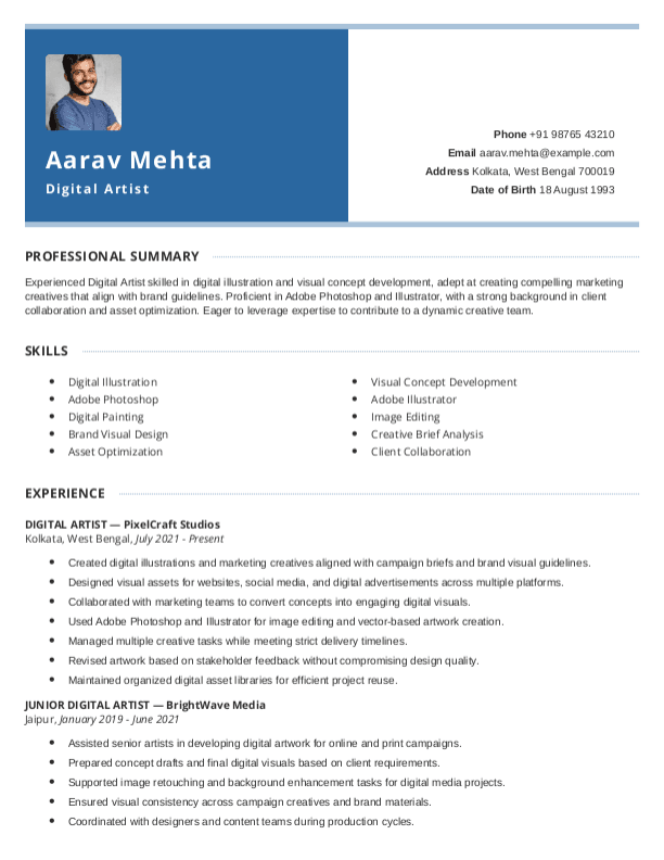 Digital Artist Resume format in Word - Free Download