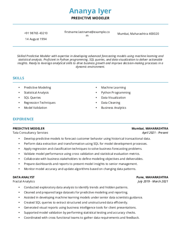 Predictive Modeler Resume format in Word - Free Download