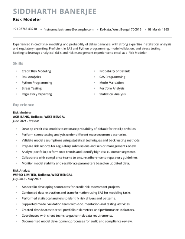 Risk Modeler Resume format in Word - Free Download