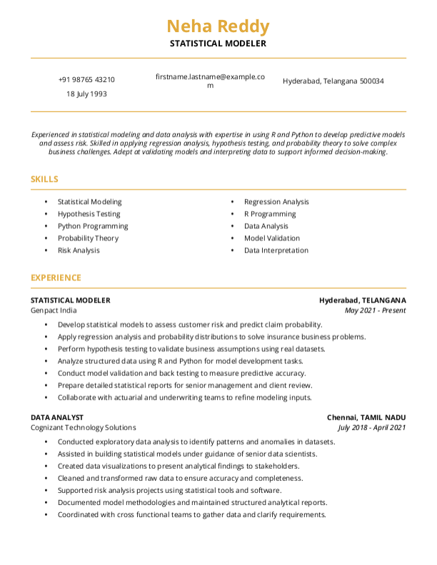 Statistical Modeler Resume format in Word | Free Download