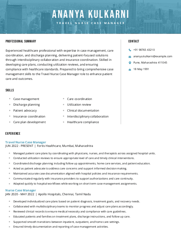 Travel Nurse Case Manager Resume format in Word - Free Download