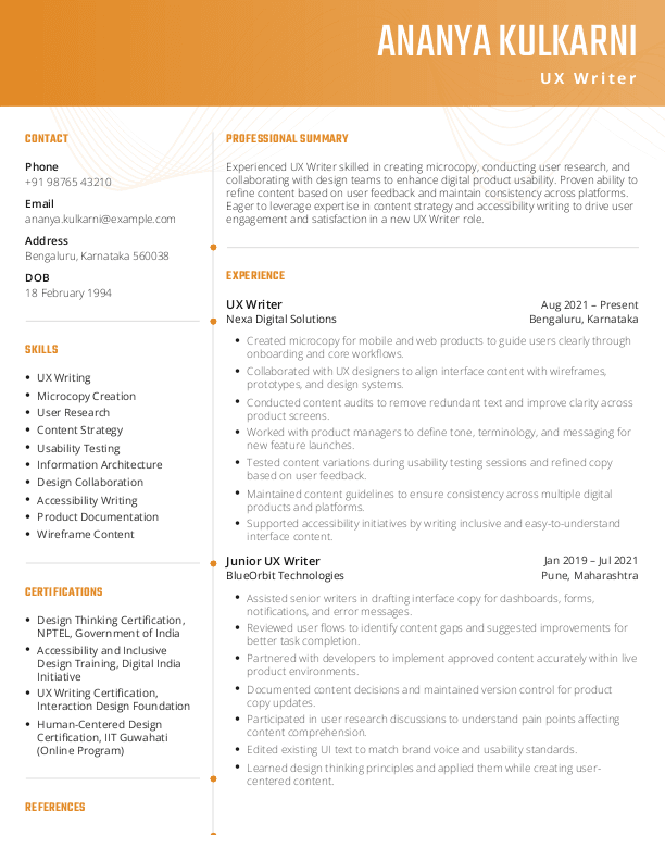 UX Writer Resume format in Word - Free Download